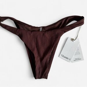 Vitamin A Brown Ribbed Cheeky Bikini Bottom Size L/10 NWT